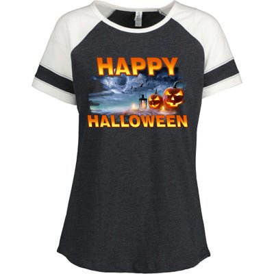 Happy Halloween Creepy Pumpkin Show Enza Ladies Jersey Colorblock Tee