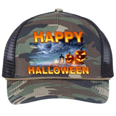 Happy Halloween Creepy Pumpkin Show Retro Rope Trucker Hat Cap