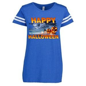 Happy Halloween Creepy Pumpkin Show Enza Ladies Jersey Football T-Shirt