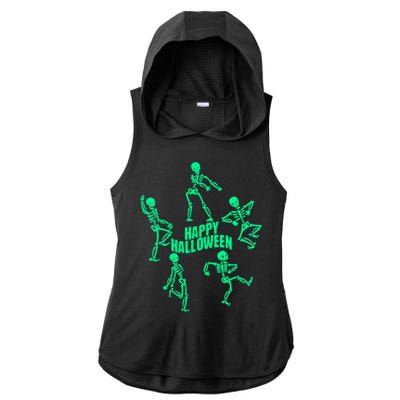 Happy Halloween Dancing Skeletons Ladies PosiCharge Tri-Blend Wicking Draft Hoodie Tank