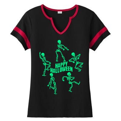 Happy Halloween Dancing Skeletons Ladies Halftime Notch Neck Tee