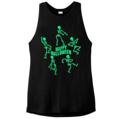 Happy Halloween Dancing Skeletons Ladies PosiCharge Tri-Blend Wicking Tank