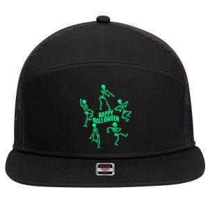 Happy Halloween Dancing Skeletons 7 Panel Mesh Trucker Snapback Hat