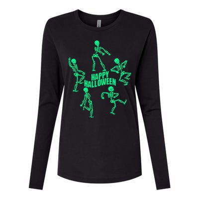 Happy Halloween Dancing Skeletons Womens Cotton Relaxed Long Sleeve T-Shirt