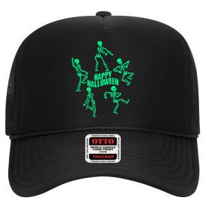 Happy Halloween Dancing Skeletons High Crown Mesh Back Trucker Hat