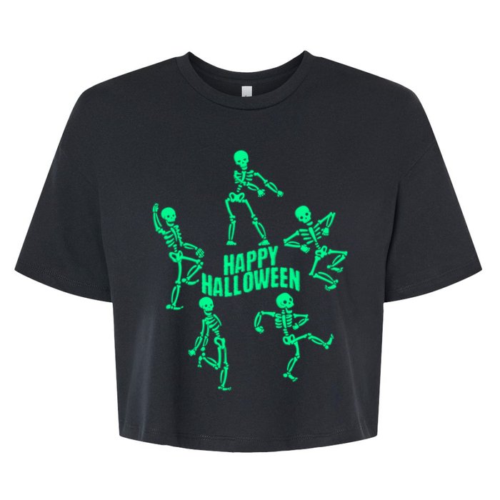 Happy Halloween Dancing Skeletons Bella+Canvas Jersey Crop Tee