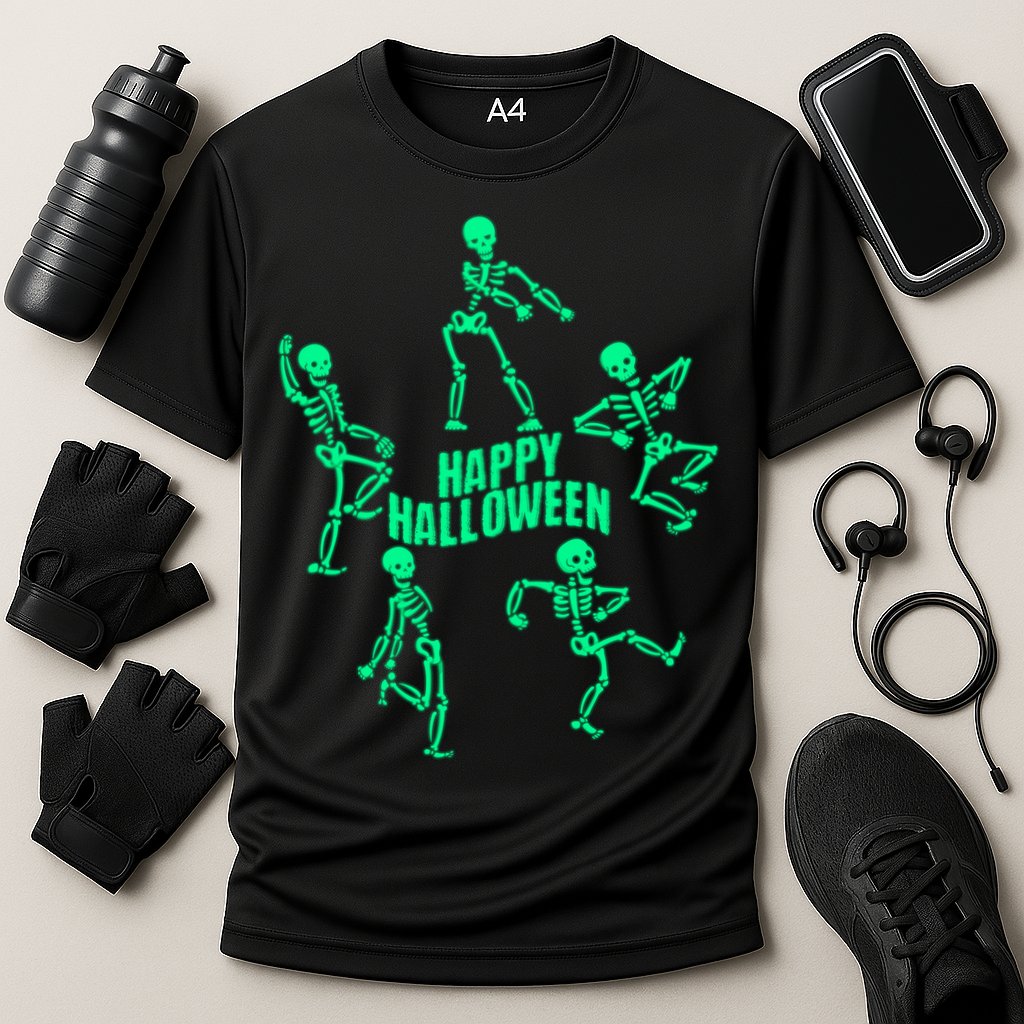 Happy Halloween Dancing Skeletons Cooling Performance Crew T-Shirt