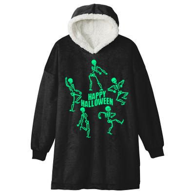 Happy Halloween Dancing Skeletons Hooded Wearable Blanket