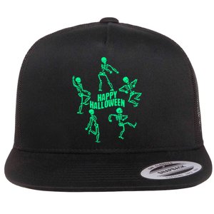 Happy Halloween Dancing Skeletons Flat Bill Trucker Hat