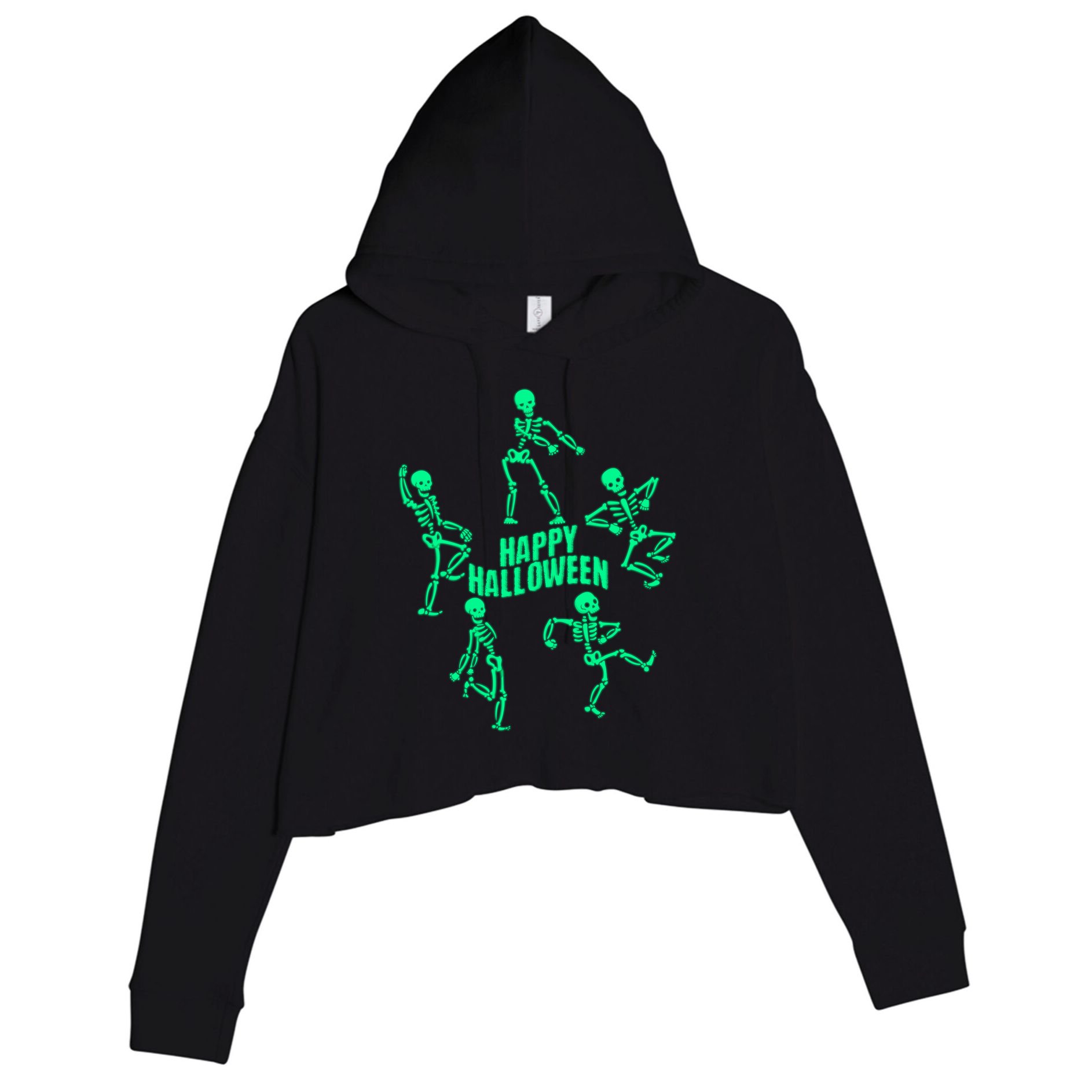 Happy Halloween Dancing Skeletons Crop Fleece Hoodie