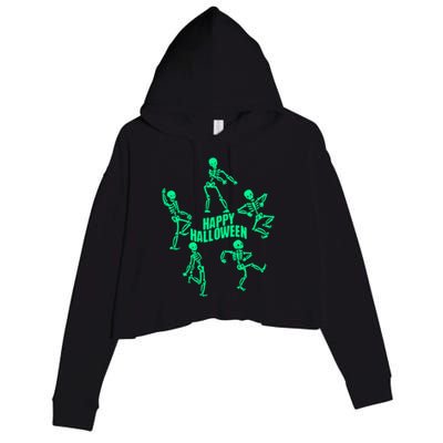 Happy Halloween Dancing Skeletons Crop Fleece Hoodie