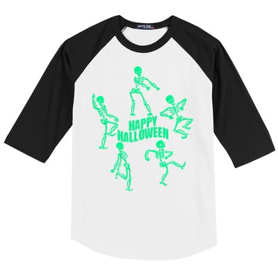 Happy Halloween Dancing Skeletons Baseball Sleeve Shirt