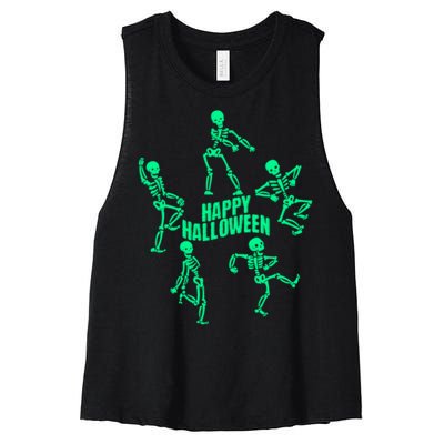 Happy Halloween Dancing Skeletons Women's Racerback Cropped Tank