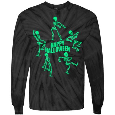 Happy Halloween Dancing Skeletons Tie-Dye Long Sleeve Shirt