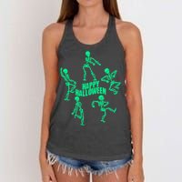 Happy Halloween Dancing Skeletons Women's Knotted Racerback Tank