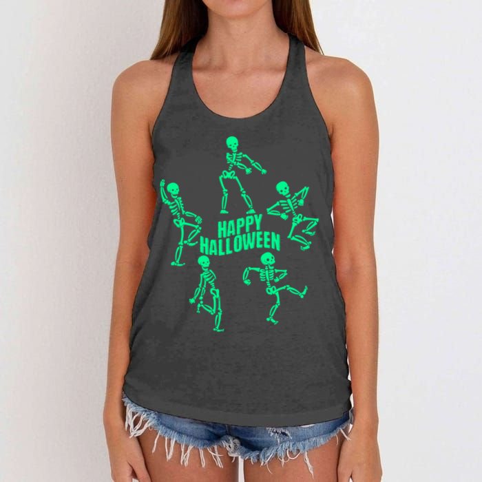 Happy Halloween Dancing Skeletons Women's Knotted Racerback Tank