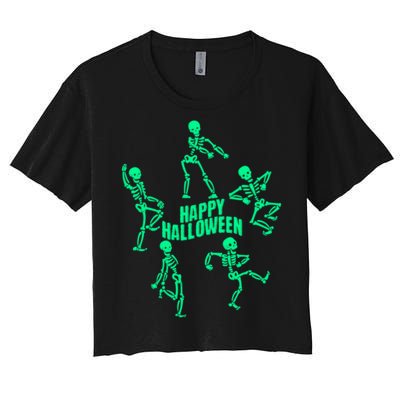 Happy Halloween Dancing Skeletons Women's Crop Top Tee