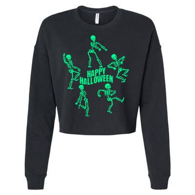Happy Halloween Dancing Skeletons Cropped Pullover Crew