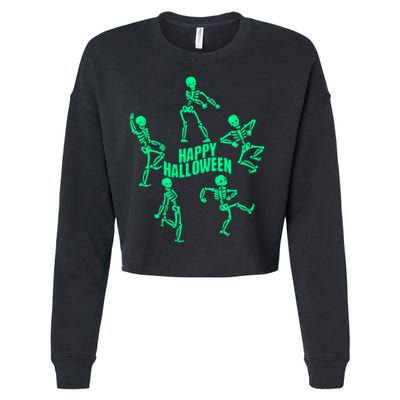 Happy Halloween Dancing Skeletons Cropped Pullover Crew