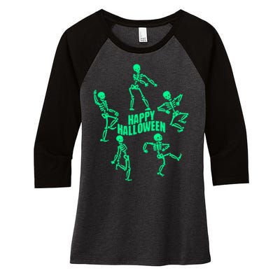 Happy Halloween Dancing Skeletons Women's Tri-Blend 3/4-Sleeve Raglan Shirt