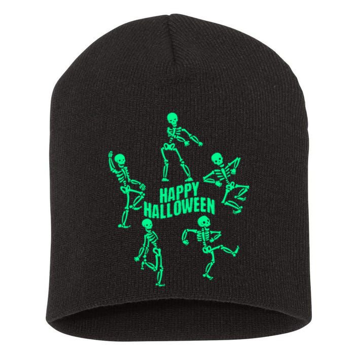 Happy Halloween Dancing Skeletons Short Acrylic Beanie