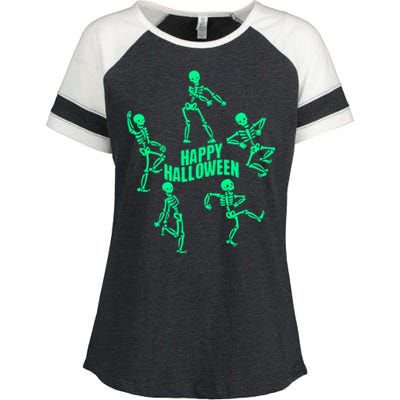 Happy Halloween Dancing Skeletons Enza Ladies Jersey Colorblock Tee