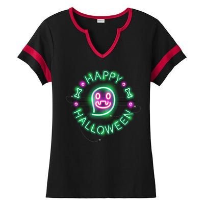 Happy Halloween Neon Sign Ladies Halftime Notch Neck Tee