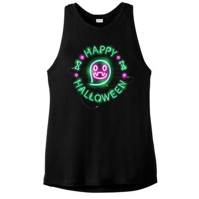 Happy Halloween Neon Sign Ladies PosiCharge Tri-Blend Wicking Tank