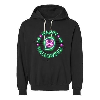 Happy Halloween Neon Sign Garment-Dyed Fleece Hoodie