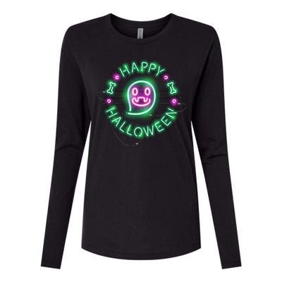 Happy Halloween Neon Sign Womens Cotton Relaxed Long Sleeve T-Shirt