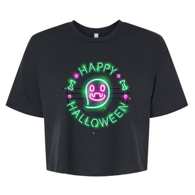 Happy Halloween Neon Sign Bella+Canvas Jersey Crop Tee