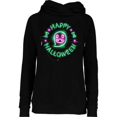 Happy Halloween Neon Sign Womens Funnel Neck Pullover Hood