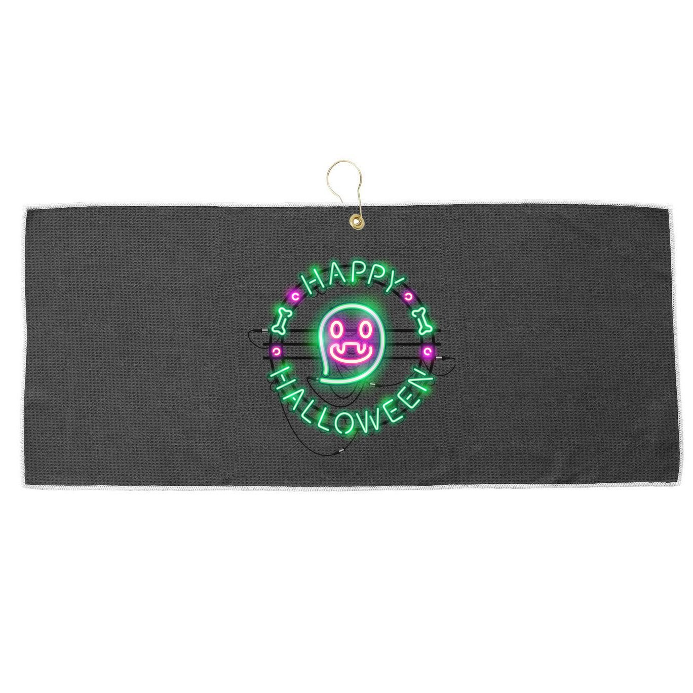 Happy Halloween Neon Sign Large Microfiber Waffle Golf Towel