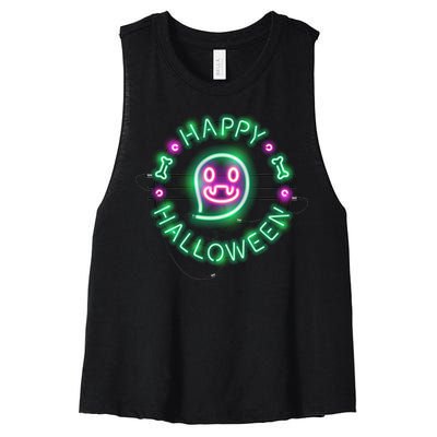 Happy Halloween Neon Sign Women's Racerback Cropped Tank