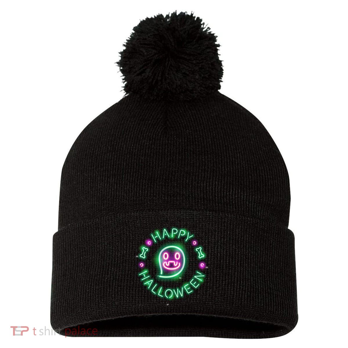 Happy Halloween Neon Sign Pom Pom 12in Knit Beanie