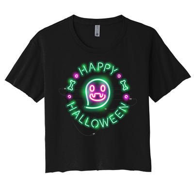 Happy Halloween Neon Sign Women's Crop Top Tee