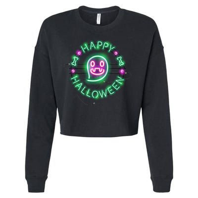 Happy Halloween Neon Sign Cropped Pullover Crew