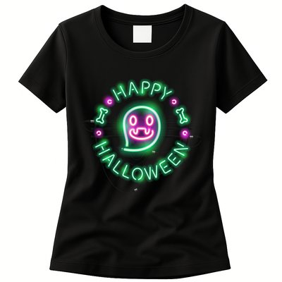 Happy Halloween Neon Sign Womens T-Shirt