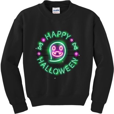 Happy Halloween Neon Sign Kids Sweatshirt