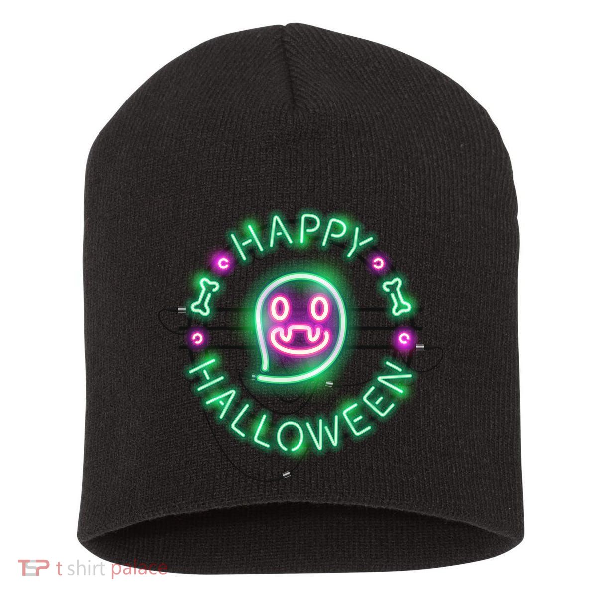 Happy Halloween Neon Sign Short Acrylic Beanie