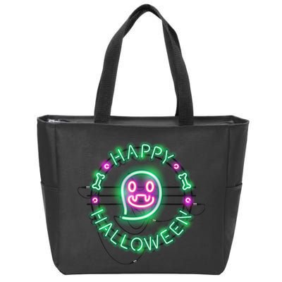 Happy Halloween Neon Sign Zip Tote Bag