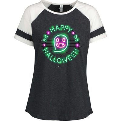 Happy Halloween Neon Sign Enza Ladies Jersey Colorblock Tee