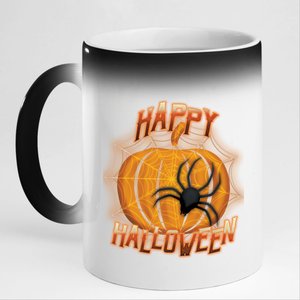 Happy Halloween Spiderweb Pumpkin 11oz Black Color Changing Mug