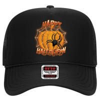 Happy Halloween Spiderweb Pumpkin High Crown Mesh Back Trucker Hat