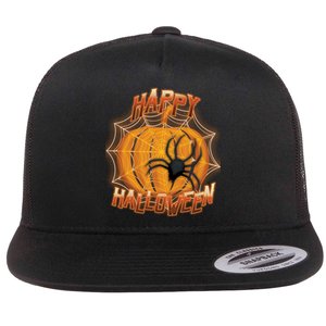 Happy Halloween Spiderweb Pumpkin Flat Bill Trucker Hat