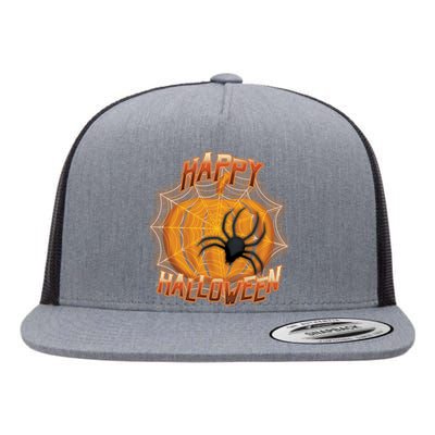 Happy Halloween Spiderweb Pumpkin Flat Bill Trucker Hat