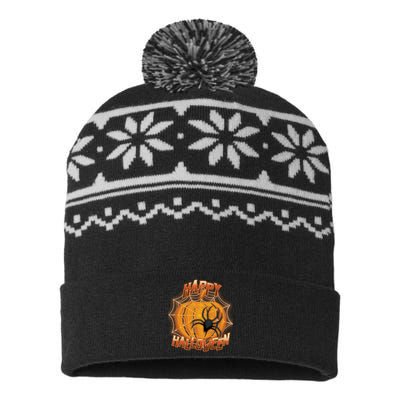 Happy Halloween Spiderweb Pumpkin USA-Made Snowflake Beanie