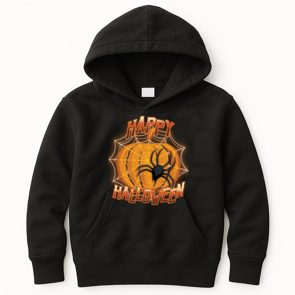 Happy Halloween Spiderweb Pumpkin Kids Hoodie