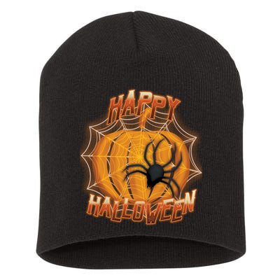 Happy Halloween Spiderweb Pumpkin Short Acrylic Beanie