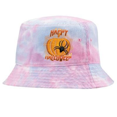 Happy Halloween Spiderweb Pumpkin Tie-Dyed Bucket Hat